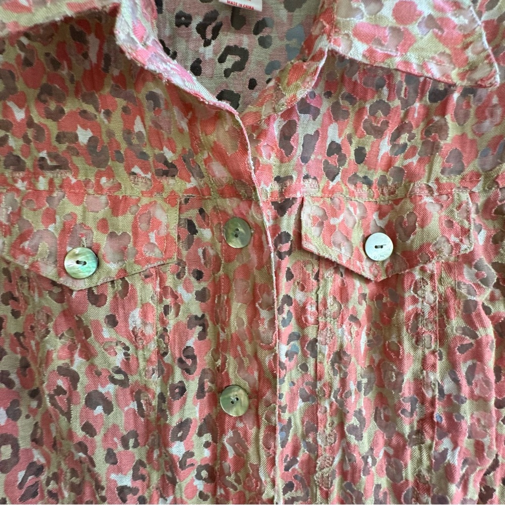 Ruby Rd Burnout Semi-Sheer Leopard Pink/Cream Spring Summer Blazer Jacket EUC - Picture 9 of 14